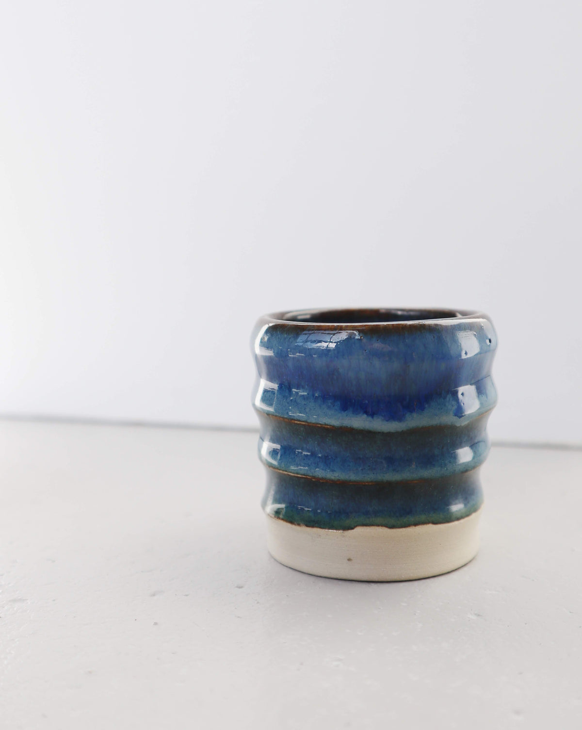 Blå espressokop Blue Line set skråt